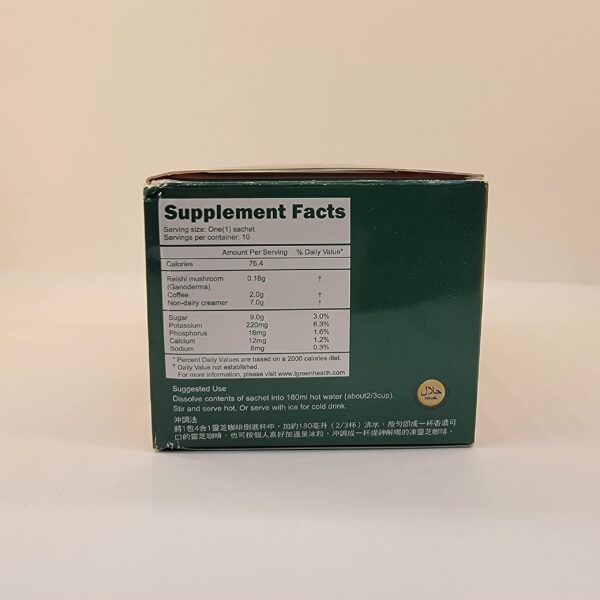 Detalle del paquete café Reishi 4 en 1