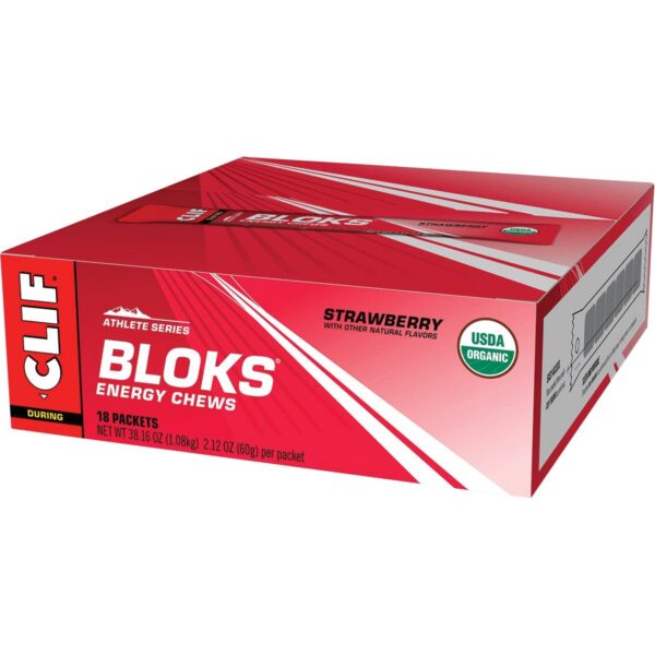 Version 1.0.0 Detalle de paquete CLIF BLOKS sabor fresa con carbohidratos