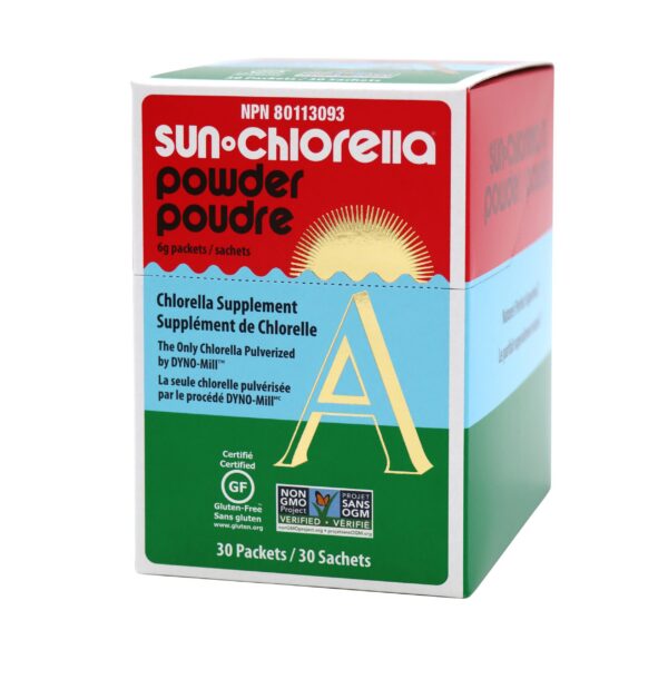 Detalle paquete Sun Chlorella polvo de algas verdes 30 dosis