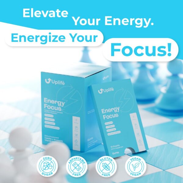 Detalle de piezas de chicle UPLIFE para energía y concentración