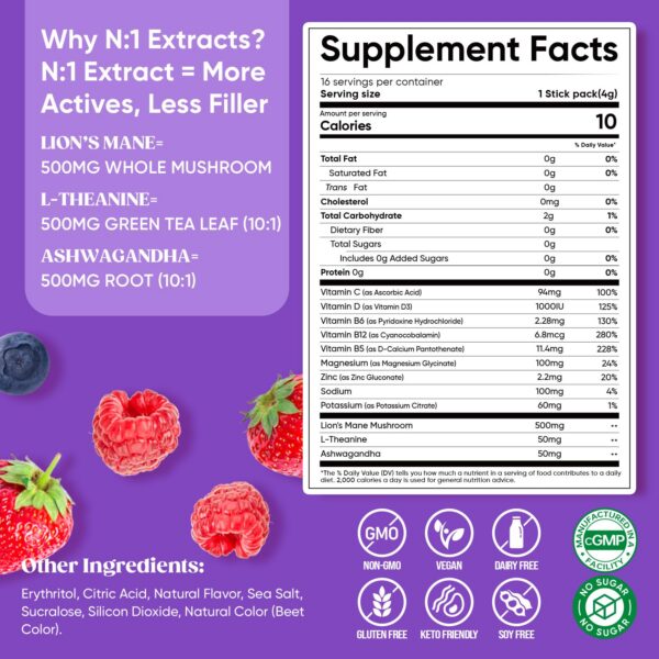 Detalle del polvo calmante Venture Pal con ingredientes naturales