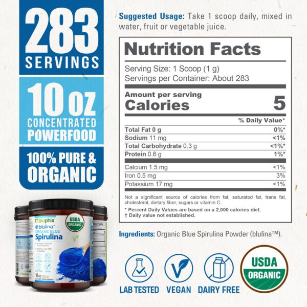 Detalle polvo espirulina azul Biophix para smoothies