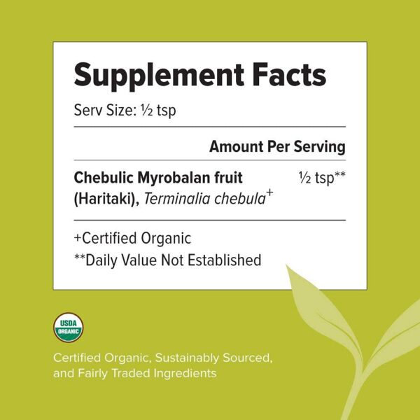 Detalle polvo Haritaki ayurvédico para salud y rejuvenecimiento