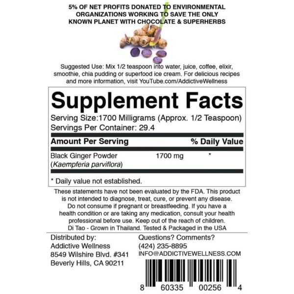 Detalle del polvo de jengibre negro tailandés para hombres 50 gramos Addictive Wellness