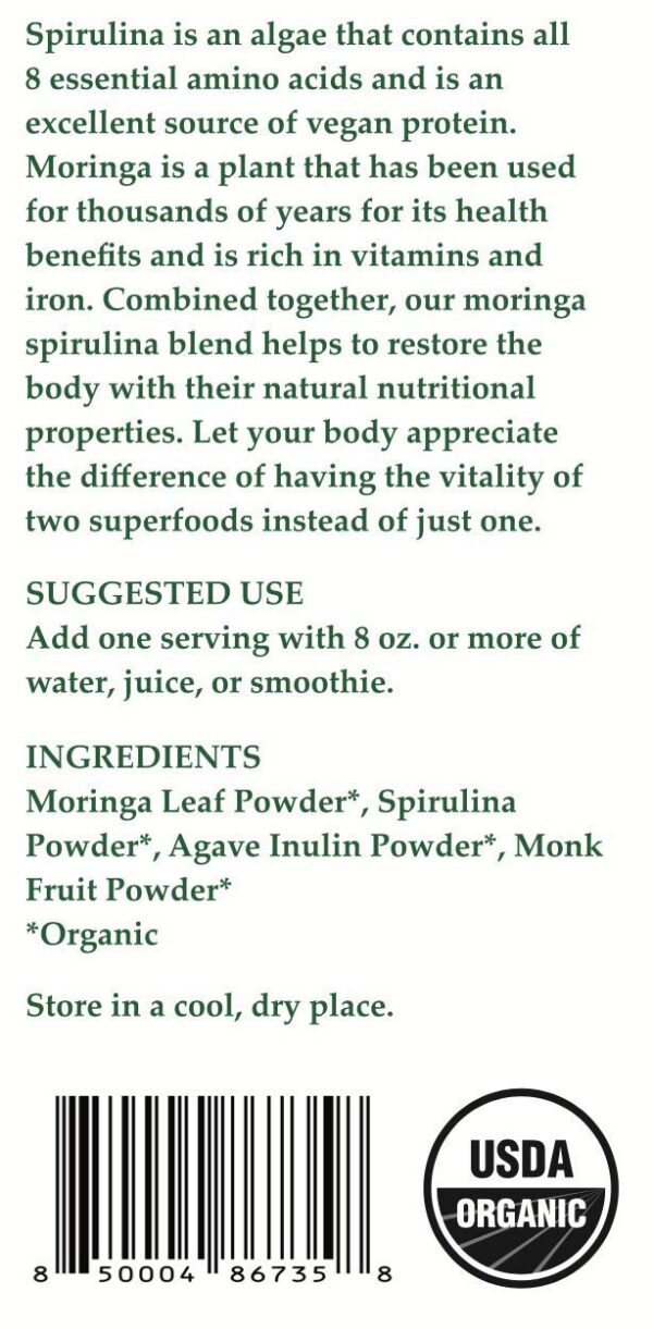 Detalle polvo orgánico moringa spirulina Cherie Sweet Heart