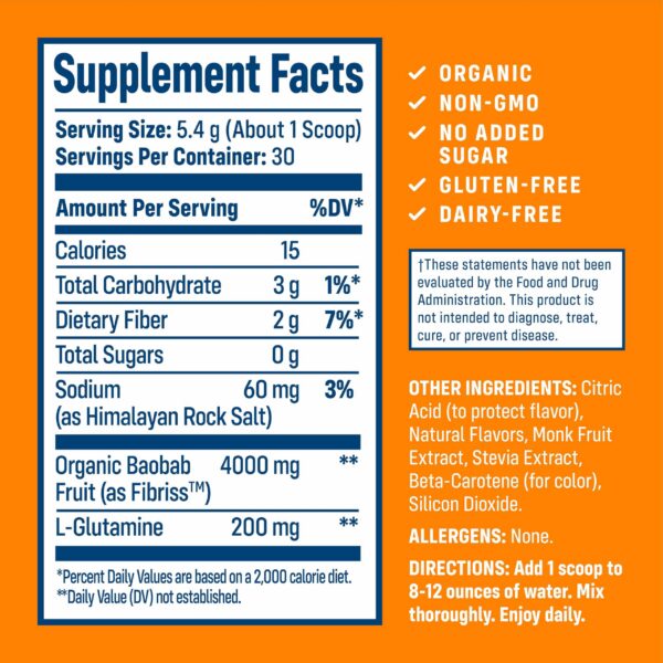 Detalle del polvo prebiótico de baobab con sabor natural