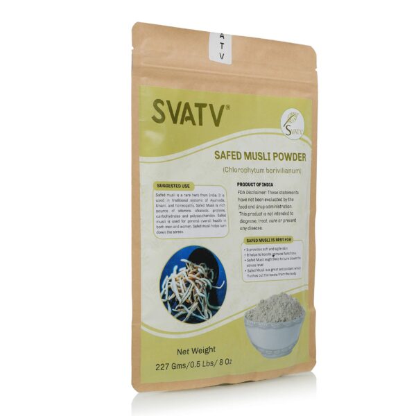 Detalle polvos hierba Safed Musli tradicional India SVATV