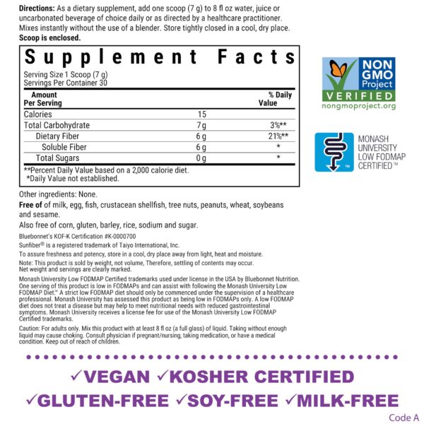 Version 1.0.0 Detalle polvo soluble BlueBonnet Sunfiber para apoyo digestivo natural