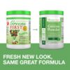 Detalle del polvo superalimento Greens First con frutas y verduras