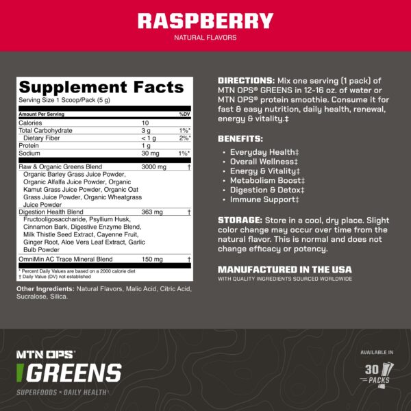 Version 1.0.0 Detalle del polvo Super Greens saludable MTN OPS