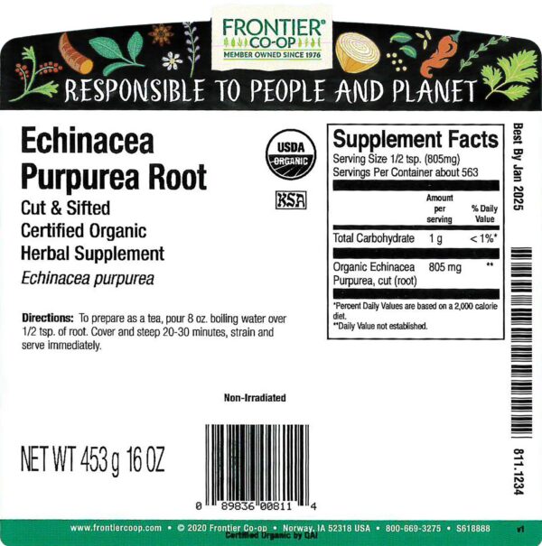 detalle raíz cortada y tamizada de echinacea frontier co-op