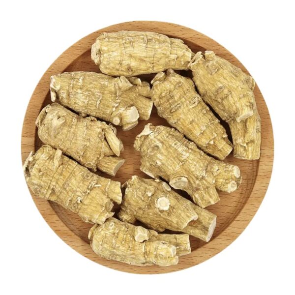 Detalle de raíz de ginseng americano Bestliving en caja amarilla