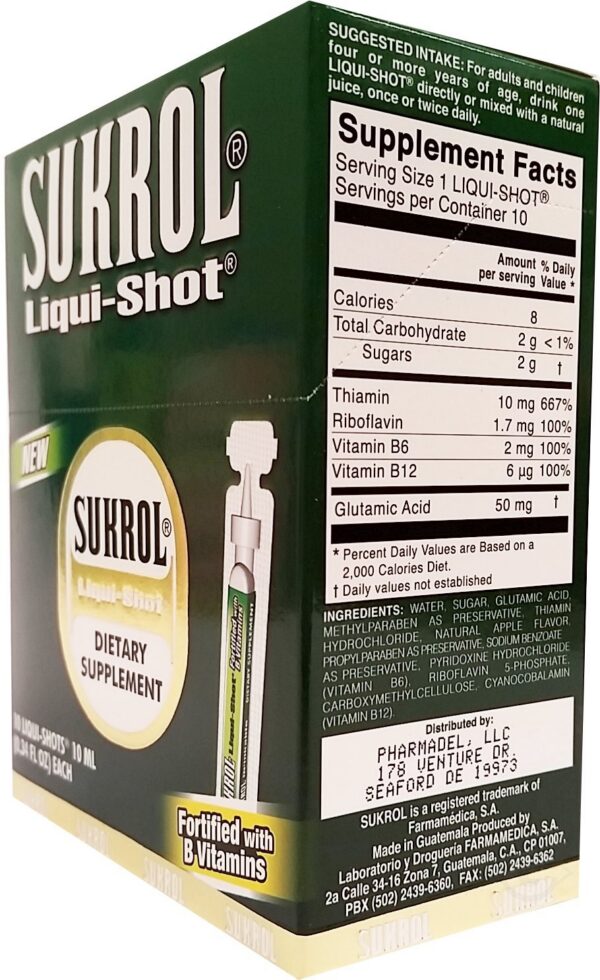 Detalle suplementario Sukrol Shot Líquido Multivitamínico