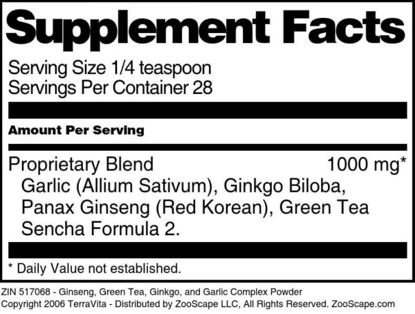 Detalle suplemento polvo Ginseng Té Verde Ginkgo Ajo TerraVita