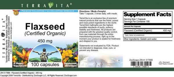 Detalle del suplemento semilla de lino certificada orgánica TerraVita