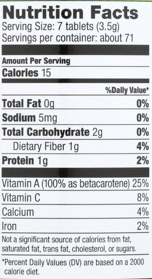 Detalle de tabletas de alfalfa orgánica PINES
