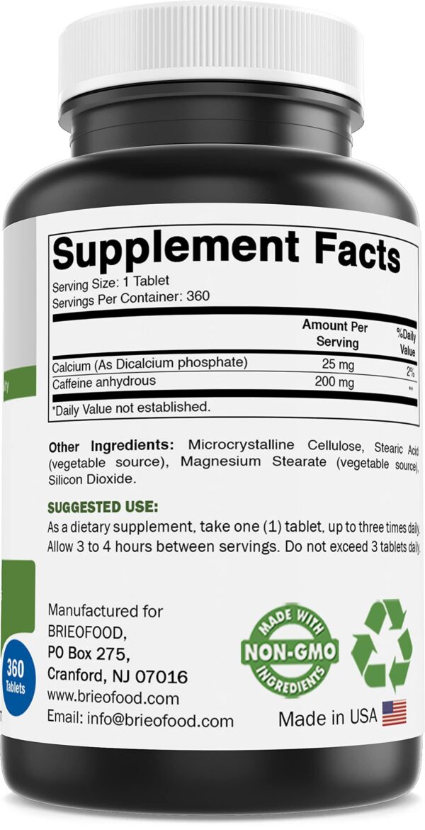 Version 1.0.0 Detalle de tabletas de cafeína Brieofood 200mg