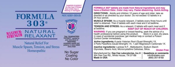 Detalle tabletas Fórmula 303 alivio natural