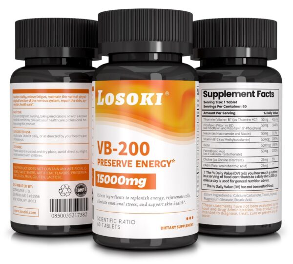 Detalle de tabletas Losoki VB-200 complejo vitamina b