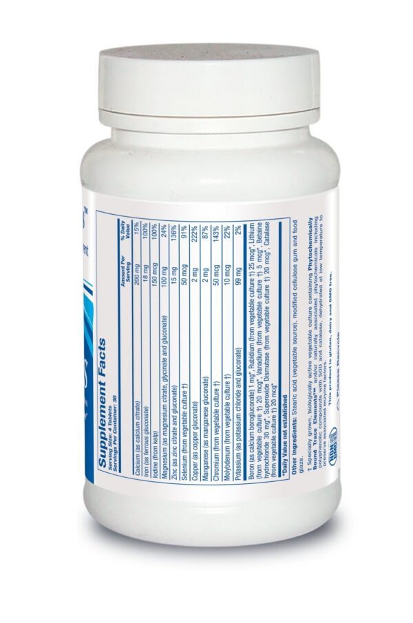 Detalle de tabletas Multi-Mins suplemento mineral de Biotics Research
