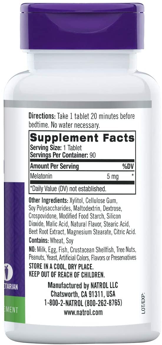 Detalle tabletas Natrol Melatonina para dormir mejor
