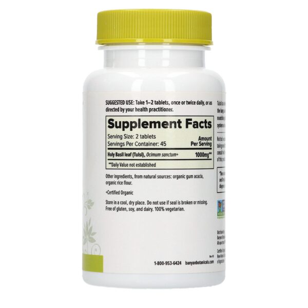 Detalle tabletas de Tulsi orgánico Banyan Botanicals