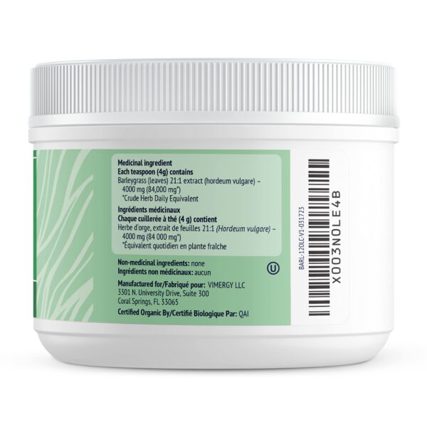 Detalle tapa de polvo jugo de hierba de cebada Vimergy