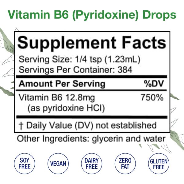 Detalle tapas y etiqueta gotas vitamina B6 líquidas