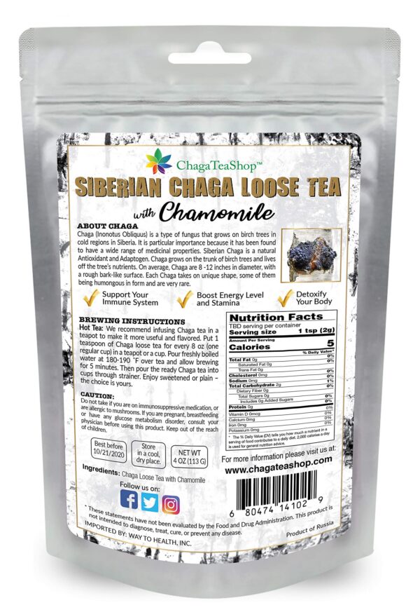 Version 1.0.0 Detalle té chaga siberiano con manzanilla natural y sin cafeína