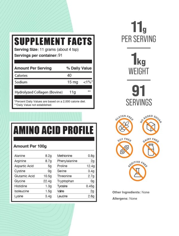 Detalle y textura del polvo de colágeno hidrolizado BulkSupplements