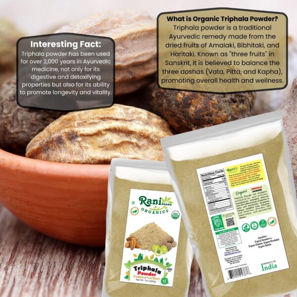 Polvo Triphala Rani detalle textural mezcla orgánica