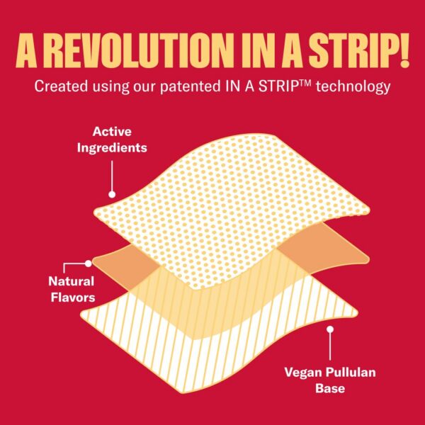 Detalle tiras energéticas NuStrips con cafeína B12 y L-Teanina