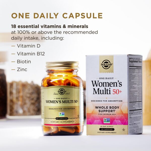 Detalle vitaminas y minerales Solgar One Daily Women 50+