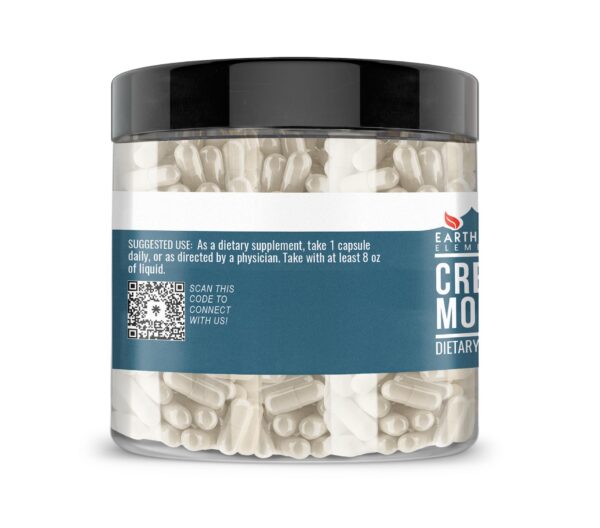 Detalle de cápsulas de creatina monohidrato Earthborn Elements