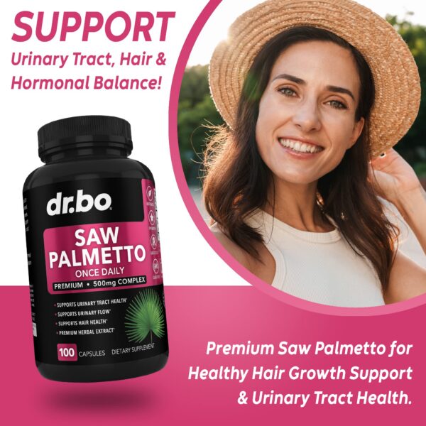 Detalles etiqueta suplemento Saw Palmetto para mujeres