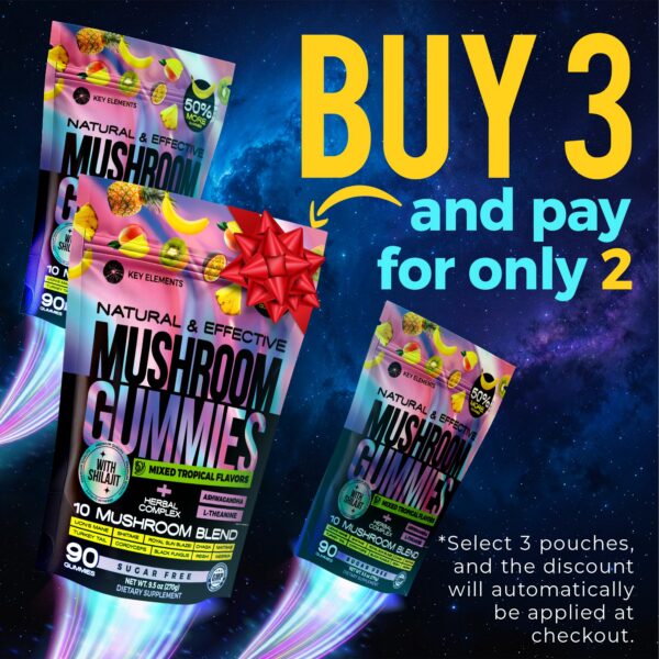 Detalle de Gomitas Nootrópicas sabor tropical con mezcla de hongos