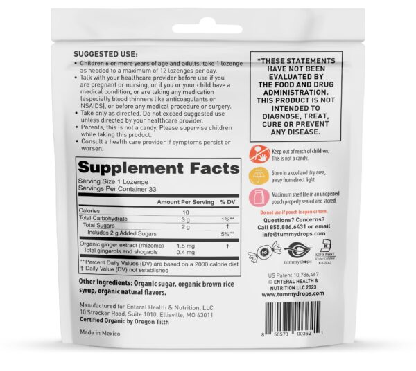 Detalles gotas orgánicas tummydrops mora y jengibre