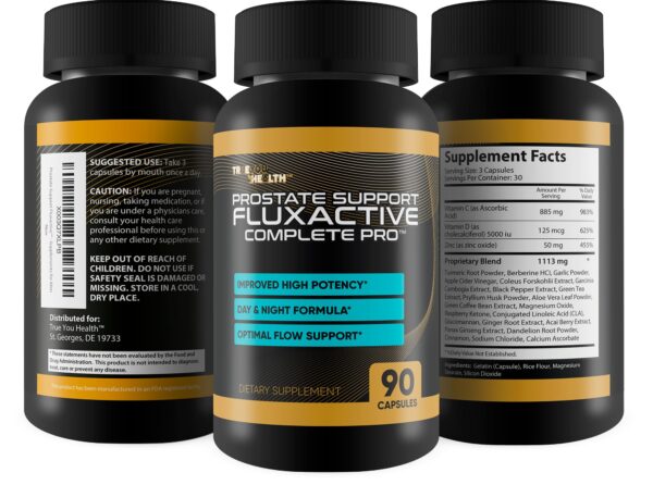 Detalles de ingredientes en envase Fluxactive Complete Pro