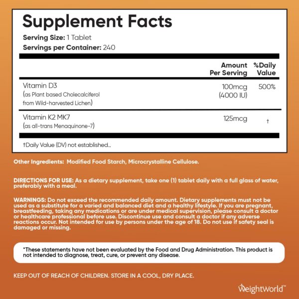 Detalles nutricionales Vitamina D3 K2