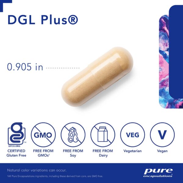 Detalles del suplemento Pure Encapsulations DGL Plus 60 cápsulas