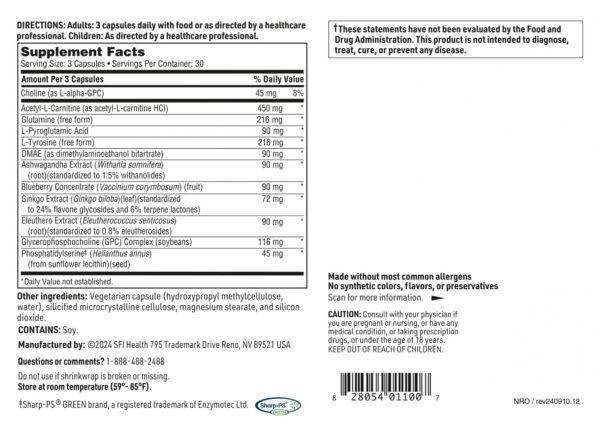 Detalles del suplemento Klaire Labs Neurothera para soporte cognitivo