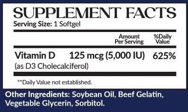 Detalles del suplemento VitaVita Nutritions Vitamina D3 5000 IU