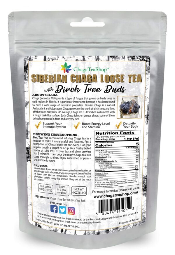 Version 1.0.0 Detalles de té suelto de hongo Chaga con brotes de abedul