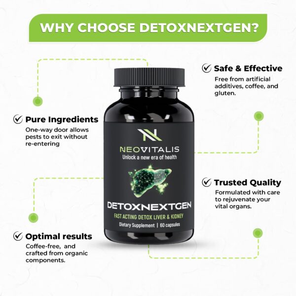 Cápsulas DetoxNextGen para limpieza natural de toxinas hepáticas y renales