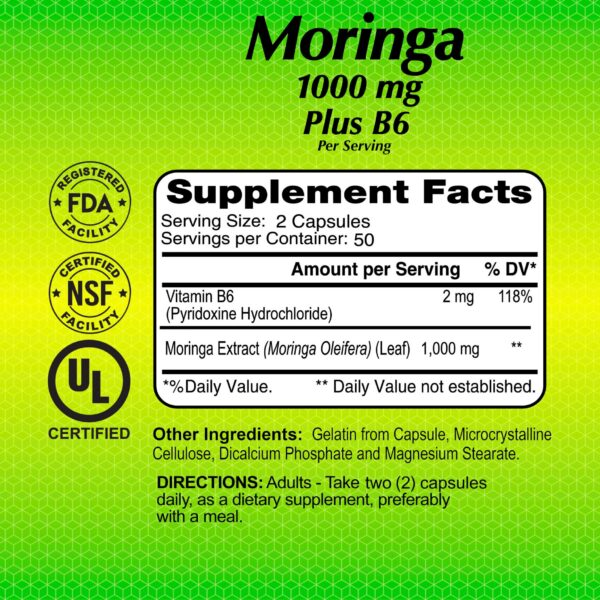 Detrás botella ALFA VITAMINS moringa b6.