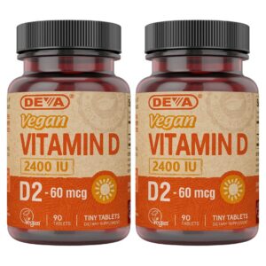 DEVA Vitamina D2 Vegana 2400 UI paquete 90 tabletas pequeñas