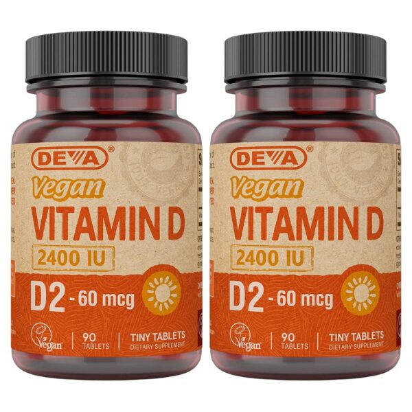 DEVA Vitamina D2 Vegana 2400 UI paquete 90 tabletas pequeñas