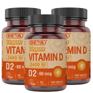 DEVA Vitamina D2 vegana 2400 UI frasco de suplemento