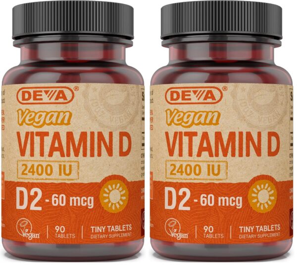 DEVA Vitamina D2 vegana 90 tabletas pack de 2 frontal
