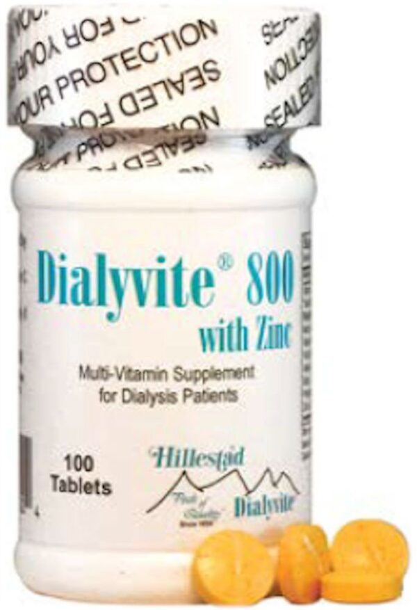 Frente del envase Dialyvite 800 con Zinc 50 mg - 100 tabletas